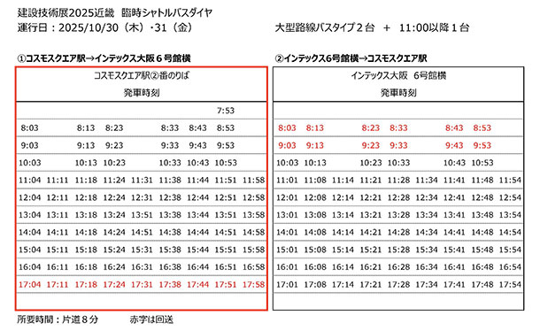シャトルバス時刻表